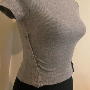 Free People Mock Neck T-shirt with Snap Buttons